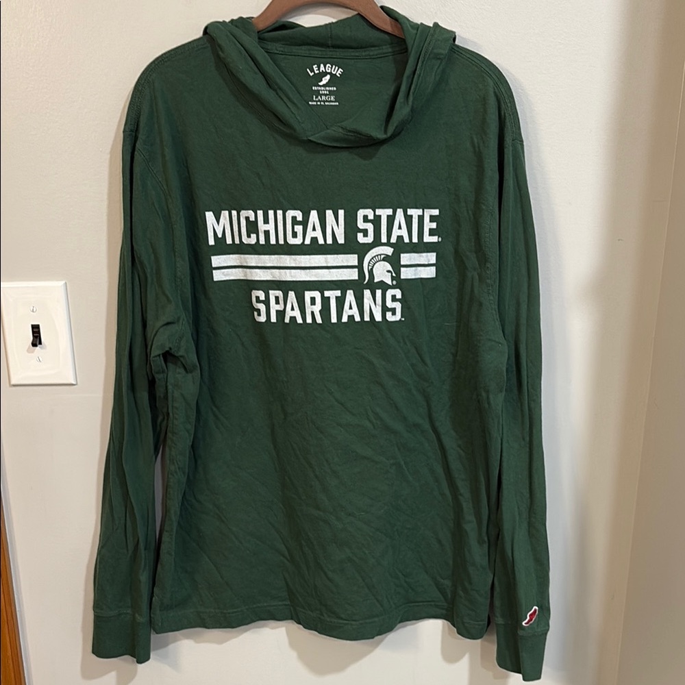 League Michigan State Spartans Men's Large Green Long Sleeve Hoodie T-Shirt